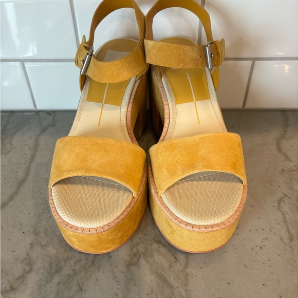 Dolce Vita Mustard Suede Platform Heels - Picture 3 of 5